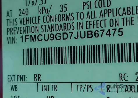 2018 Ford Escape Se из США, поврежденный, VIN 1FMCU9GD7J4B67475